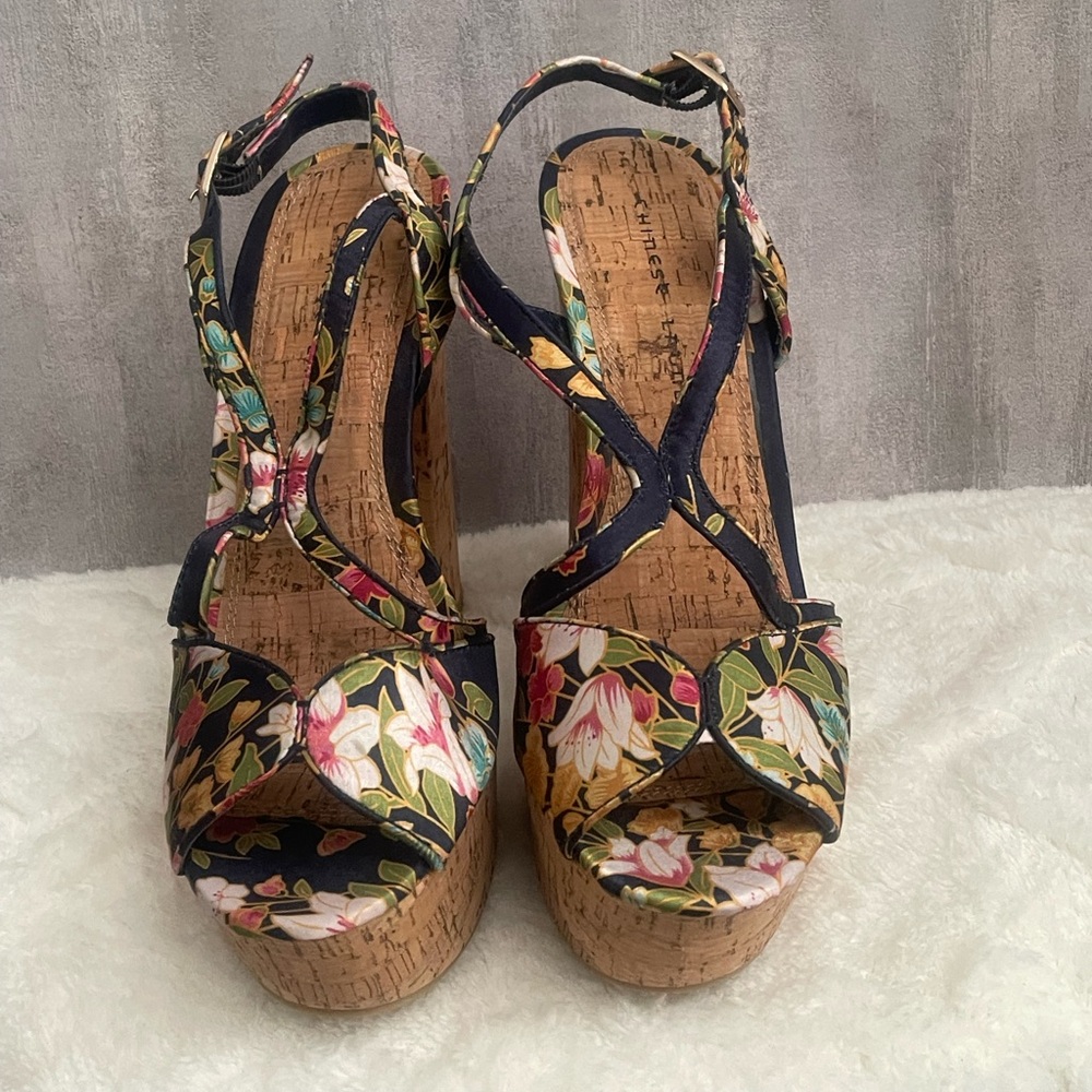 Chinese Laundry Floral Platform Sandals with Cork Heel